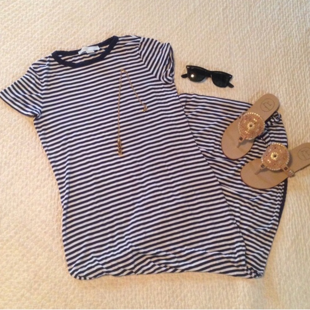 Michael Kors Striped Maxi Dress - Slit - Tee Shirt